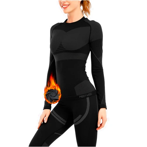 MEETWEE Workout Thermal Underwear Set for Women, Winter Base Layer Long Johns Warm Top and Bottom Sets for Skiing