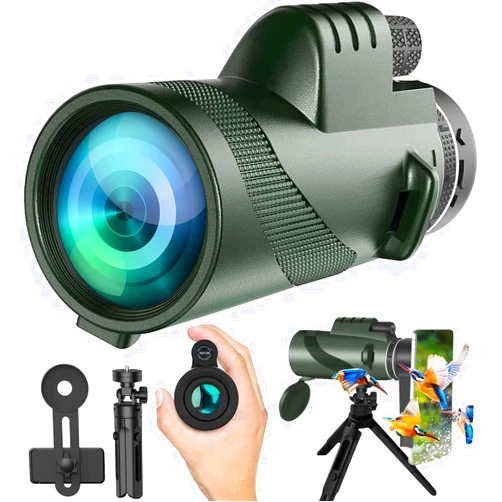 PhysioPhyx Monocular-Telescope 80x100 High Powered Monoculars High Definition for Adults High Powered with Smartphone Adapter Telescope Hunting Wildlife Bird Watching Travel Camping Hiking-Green