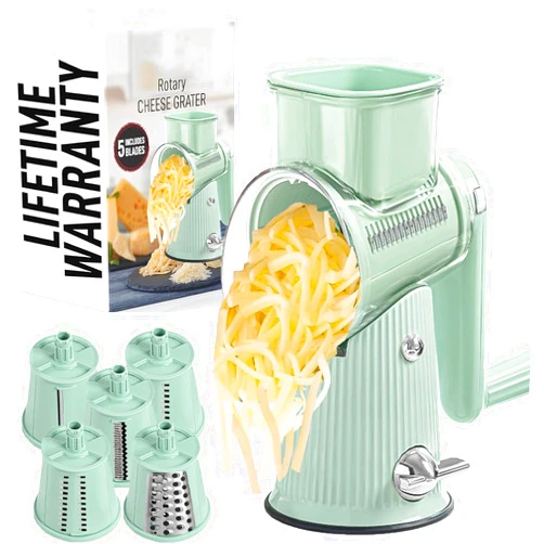 Generic Le d Affaires 5 in 1 Cheese Grater Vegetable Slicer - Manual Hand Crank Cheese Grater With Reinforced Suction & 8 Interchangeable Drums - Easy to Use, Vegetable Chopper Round Mandoline Slicer (1Pc)