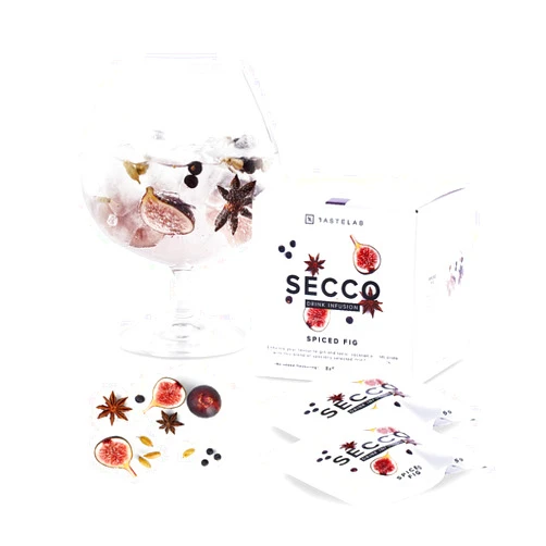 TASTELAB Secco’s Spiced Fig Drink Infusion – Botanical Packets for Gin & Tonics, Cocktails, Mocktails, Sodas and Sparkling Water – Curated Infusions for Home Bartending Enthusiasts – Bar & Hostess Gift - Box