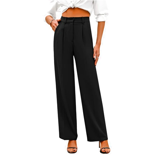 SASSY ZOEY Wide Leg Pants for Women | High Waisted Trousers with Pockets | Comfortable Work Pants for Women