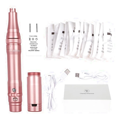 Charme Princesse Wireless Permanent Machine Makeup with 15pcs Needles Cartridges 5w Motor Tattoo Machine for Shading Eyeliner Lip Rose Golden EMK403-4