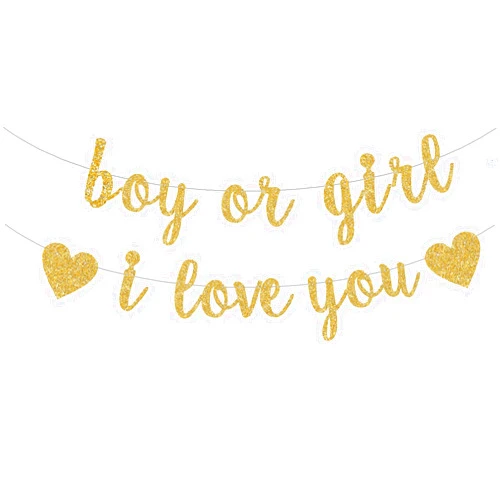 Enenfeifei Gold Glitter Gender Reveal Party Baby Shower Decorations Boy or Girl I Love You Banner,Gender Reveal Party Supplies Decorations