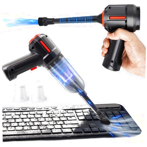 PeroBuno 3-in-1 Computer Vacuum Cleaner - Air Duster - for Keyboard Cleaning - Cordless Canned Air - Powerful 45000RPM - Energy-Efficient - Compressed Air