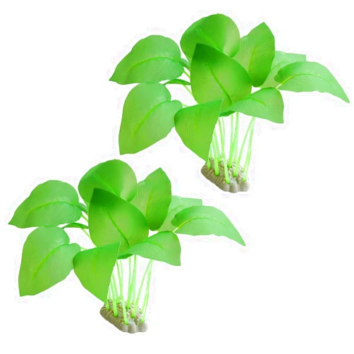 Smarlin Artificial Fish Tank Plants, Plastic Aquarium Plants, 2 Pack, 7 inches High, Realistic & Non-Toxic & Safe for All Fishes (Dark Green)