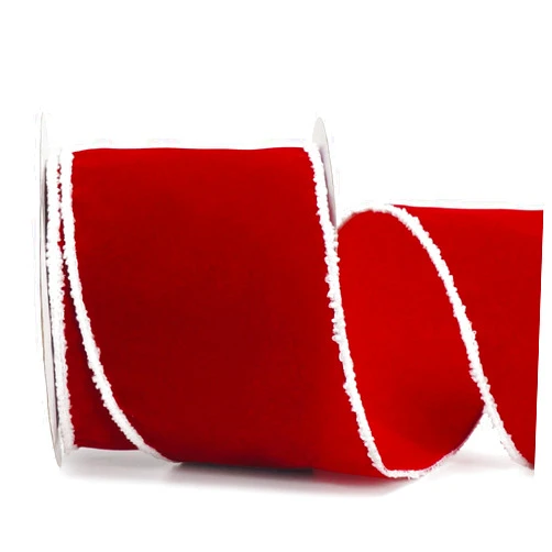 ALTIER 4 Inch x 10 Yards Red Velvet White Fur Wired Ribbon for Christmas Home Decoration Gift Wrapping Bow Making Wreath DIY Crafts