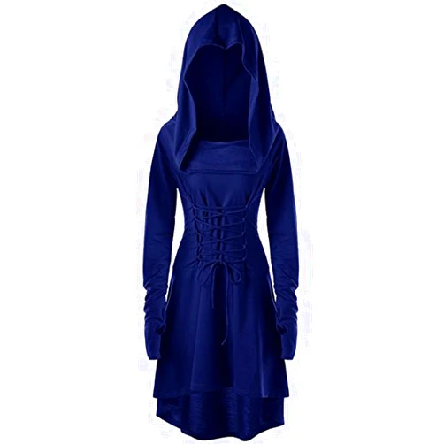 Pengfei Womens Renaissance Costumes Hooded Robe Lace Up Vintage Pullover High Low Long Hoodie Dress