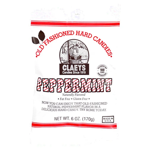The Hampton Popcorn Company Claeys Sanded Peppermint Drops, 6 Oz Bag - 1 Pack, Hard Sour Candy, Peppermint Flavored Candy