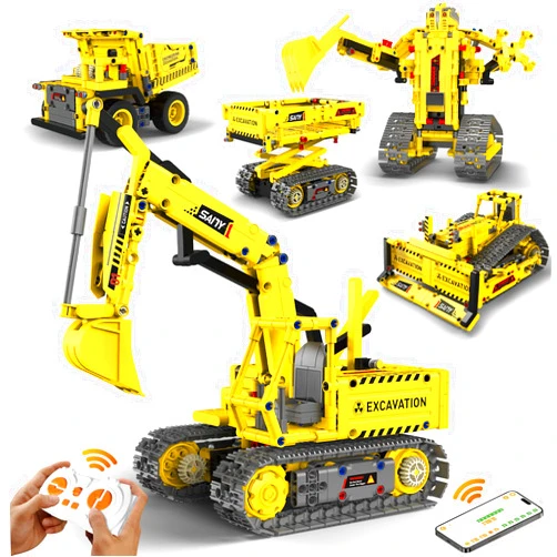 HBUDS Robot Building Kits, 5-in-1 Stem Toys for Boys Age 8-14, APP & Remote Control Excavator Kids Construction Toys, Programmable Erector Sets, Educational Robotic Kit Gifts for Girls Boys (555 PCS)