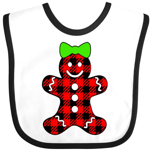 inktastic Buffalo Plaid Gingerbread Girl with Green Bow Baby Bib