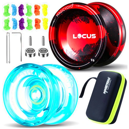 MAGICYOYO 2 Pack of Responsive Yoyo for Kids, Professional Metal Yo Yo V6 and Crystal Yo-yo K2, Dual Purpose Yoyos Professional with Unresponsive Bearings+12 Yo yo Strings+ Case+ Bearing Removal