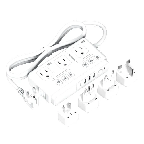 TESSAN 220V to 110V Voltage Converter, TESSAN Universal Travel Adapter with 4 USB Ports (1 USB C), 3 AC Sockets and EU/UK/AU/IT Plug Power Adaptor, Step Down Transformer for Hair Dryer Curling Iron