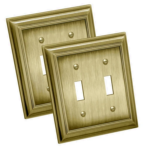 BESTTEN [2 Pack] BESTTEN 2 Gang Aged Brass Metal Toggle Switch Cover, Grand Collection Zinc Alloy Antique Brass Light Switch Wall Plate, Corrosion Resistant