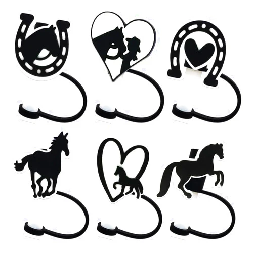 Bomcan 6Pcs Horse Straw Covers Cap Toppers for Stanley Cup 40Oz Tumbler with Handle, 10mm 0.4in Dust-Proof Reusable Straw Tips Lids (10mm Horse)
