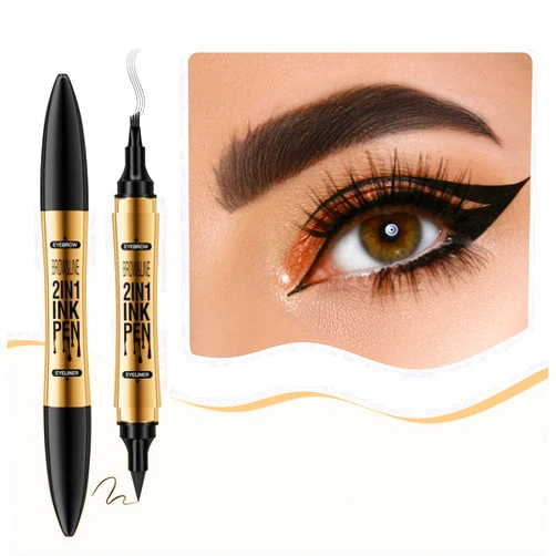 YHCFASHIPIN 2-in-1 Magic Eyebrow Pencil Eyebrow Microblading Pen - Upgraded Eyebrow Pen Micro 4 Tipped Precise Brow Pen & Long-Lasting Waterproof & Smudge Microblading Eyebrow Pencil (A-Black)