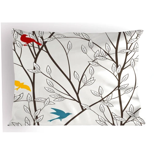 Ambesonne Nature Pillow Sham, Birds Wildlife Cartoon Like Image with Tree Leaf Art Print, Decorative Standard King Size Printed Pillowcase, 36