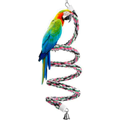 WANGHUI Aigou® Bird Spiral Rope Perch, Cotton Parrot Swing Climbing Standing Toys with Bell (Large - 94.4 inch)