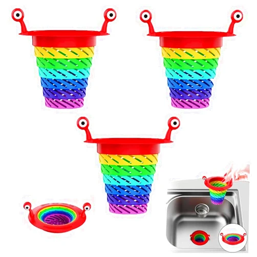 ZEXELO Monster Kitchen Sink Strainer, Foldable Sink Drain Filter, Kitchen Sink Strainer and Sink Stopper for Drain Food Catcher Filter (1-PCS) (3pcs)