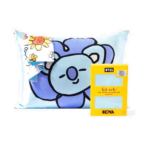 Kitsch x BT21 (Koya) Satin Pillowcase with Zipper for Hair & Skin - Softer Than Silk Pillow Cases, Smooth Cooling Pillow Cover, Wrinkle-Free, Machine Washable, Queen/Standard (19x26)