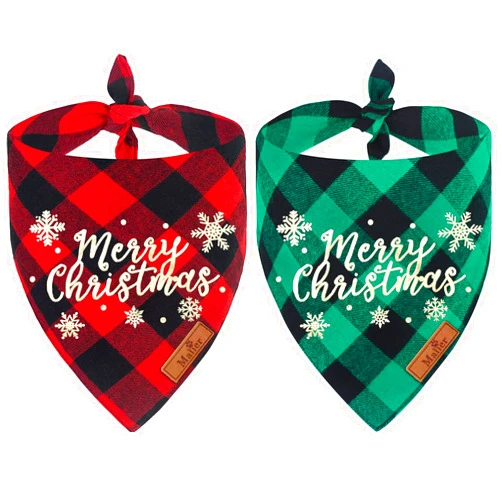 Malier 2 Pack Dog Bandana, Christmas Classic Buffalo Plaid Printing Dog Bandana, Pets Scarf Triangle Bibs Kerchief Dandana Costume Accessories for Small Medium Large Dogs Cats Pets (Large)