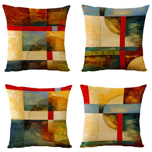 WOMHOPE Set of 4 Vintage Geometric Decorative Throw Pillow Covers Pillow Cases Cushion Cases 18 x 18 Inch for Living Room,Couch and Bed (Geometric)