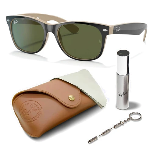 Ray-Ban RB2132 New Wayfarer Color Mix Square Shape Sunglasses With Eyewear Kit Bundle - High Bridge Fit - Square Sunglasses