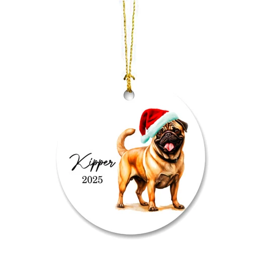 Ezaro Personalized Custom Dog Name Christmas Ornament - Pug Dog Lovers Xmas Keepsake