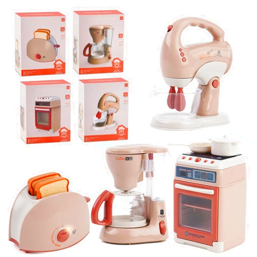 Aelbsty Pretend Play Kitchen Appliances Toy Set,Play Kitchen Toys with Coffee Maker, Mixer, Oven and Toaster with Realistic Light and Sounds, Birthday Gift for Kids Ages 3 4 5 6 7 8