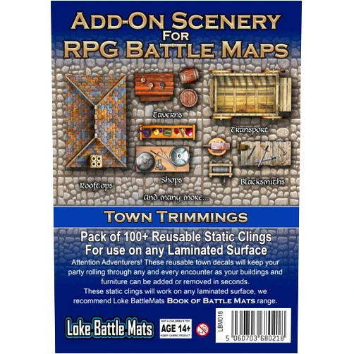 Loke BattleMats RPG Accessories Scenery - Town Trimmings (100+ Reusable Static Clings, Medieval, 1+)