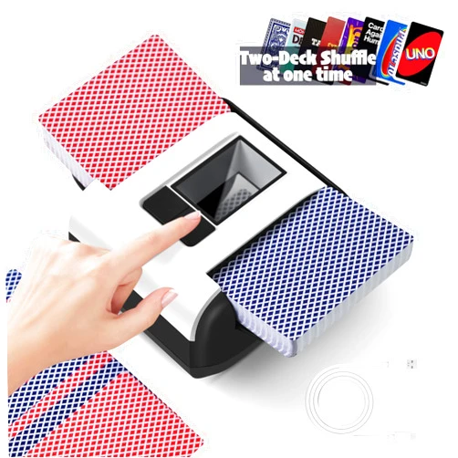 Nileole 2 Decks Quiet & Rechargeable Card Shuffler, 2000 MAh Rapid Shuffling Automatic Electric Shuffler for Casino Card Game, Poker, Phase 10, Blackjack, Texas Hold'em, Home Card Games