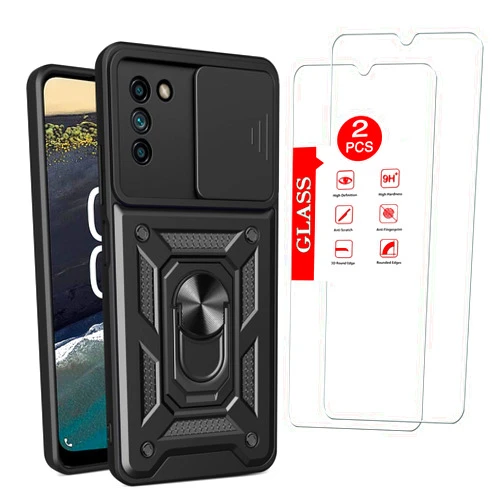 Anvzle for Nokia G400 5G Case with [2 Pack] Tempered Glass Screen Protector,for Nokia G400 [Military-Grade] Protective Armor，with Lens Protects Magnetic Kickstand Car Mount Holder Phone Case Black