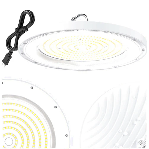 EdisonPar LED High Bay Light ECO 150W x1, 12' UFO Ceiling Lighting Fixture w/Plug for Garage Shop Warehouse Workshop, 5000k 15000lm Non-Dimmable IP65 (Count of 1 White)