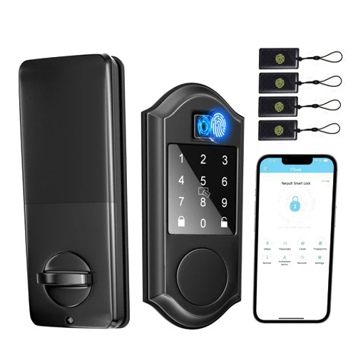 Narpult Fingerprint Front Door Lock, Keyless Entry, Smart Lock, Electronic Deadbolt with Touchscreen Keypad, via Bluetooth App/WiFi(Need Gateway) Control, Matte Black