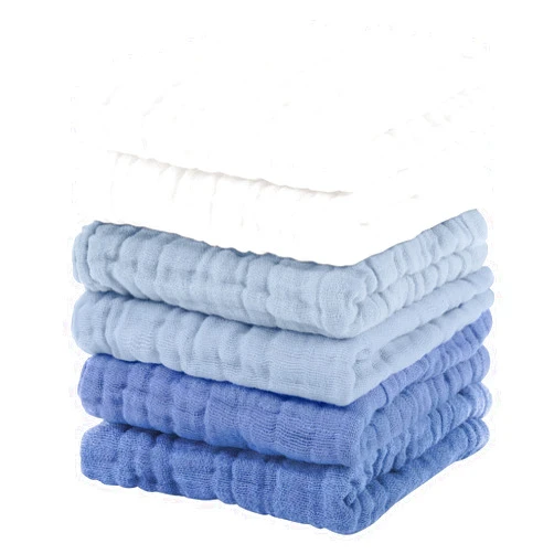 Unnivoll Muslin Baby Washcloths 6 Pack, 100% Cotton Wash Cloths for Babies, Large 12''X12'' Burp Cloths Absorbent and Soft for Newborn Infants Kids Boys Girls - Gradient Blue