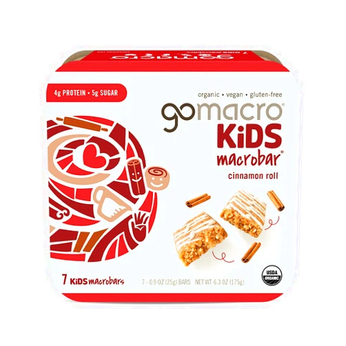 GoMacro Kids MacroBar Organic Vegan Snack Bars - Cinnamon Roll (0.90 Ounce Bars, 7 Count)
