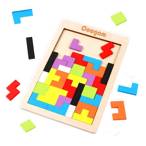 Coogam Wooden Blocks Puzzle Brain Teasers Toy Tangram Jigsaw Intelligence Colorful 3D Russian Blocks Game STEM Montessori Educational Gift for Kids (40 Pcs)