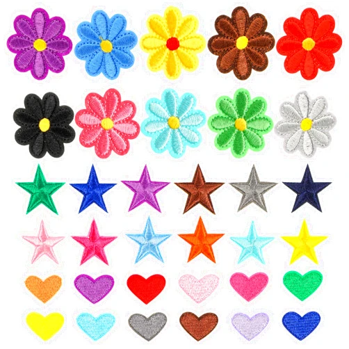Yolev 94Pcs Iron on Patches for Clothes Flower Embroidery Patches for Hats Heart Iron Patches Cute Iron Patches Star Sew on Patches Bulk Applique Patches Knee Patches for Pants Backpack Shoes Craft