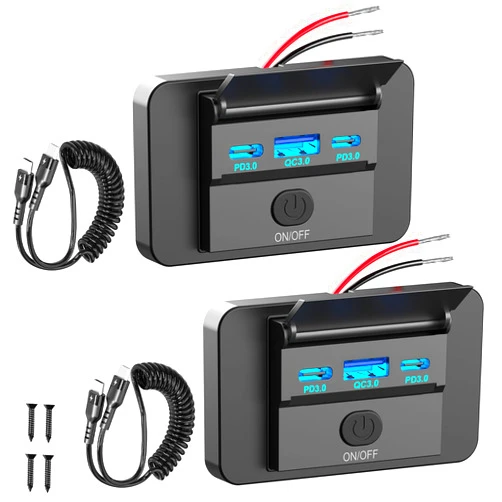 Ouffun 2 Pack 90W 12 Volt USB Outlet Panel Wall Mount Ouffun Dual 36W PD & QC3.0 18W Car USB Port Charger Socket with Dual 65W USB C Cable for Car Bus RV Truck