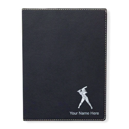 SkunkWerkz Small Portfolio Notepad, Softball Player Woman, Personalized Engraving Included (Black)