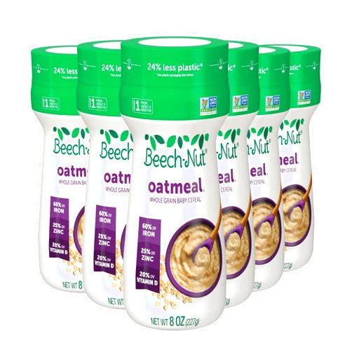 Beech-Nut Baby Cereal, Oatmeal Cereal Stage 1 for Infants, 8 oz Canister (6 Pack)