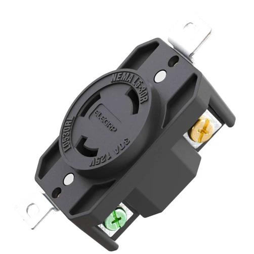 ELEGRP NEMA L5-30R Locking Receptacle, Generator Twist Lock Turnlok Outlet, 30 Amp 125V 2 Pole 3 Wire Grounding, Industrial Grade Heavy Duty, UL Listed (1 Pack, Black)