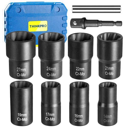 Thinkpro Lug Nut Removal Tool,10 Piece Lug Nut Extractor Set 1/2 Inch Drive, Easy Out Lug Nut remover for Damaged, Frozen, Studs, Rusted, Rounded-Off Bolts & Nuts Screws