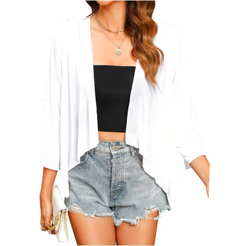 Totatuit Women’s Sheer Shrugs Summer 3/4 Sleeve Lightweight Bolero Draped Ruffles Open Front Cropped Cardigan