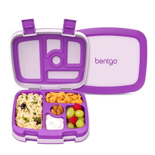 Bentgo Kids Bento-Style 5-Compartment Leak-Proof Lunch Box - Ideal Portion Sizes for Ages 3 to 7 - Durable, Drop-Proof, Dishwasher Safe, BPA-Free, & Made with Food-Safe Materials (Purple)