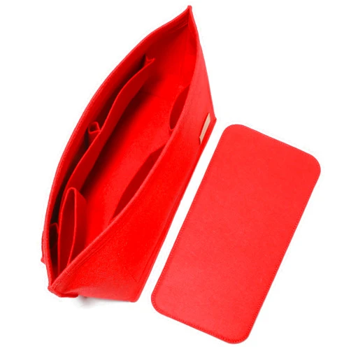 Doxo Purse Organizer Insert for Handbags & Base Shaper 2pc Set,Felt Organizer Insert Large Tote,Bag Organizer with Zipper 7 Sizes,Fit Speedy Neverfull MM/City33 and More(Red-L-Combination)