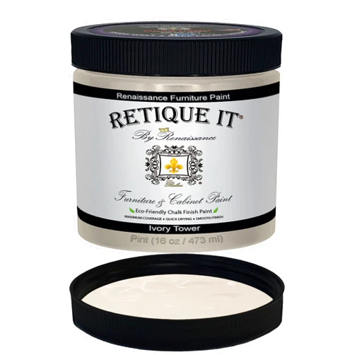 Retique It Chalk Furniture Paint, 16 Fl Oz (Pack of 1), 02 Ivory Tower - Antique White