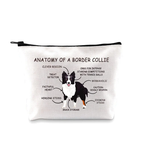 G2TUP Border Collie Dog Lover Gift Anatomy Of A Border Collie Makeup Bag Border Collie Dog Mom Cosmetic Bag Border Collie Owner Gift Animal Lover Travel Bag (Anatomy Of A Border Collie White Bag)