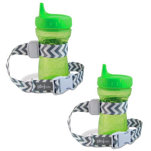 PBnJ Baby SippyPal Sippy Cup Holder Strap Leash Tether (Gray Chevron 2-Pack)