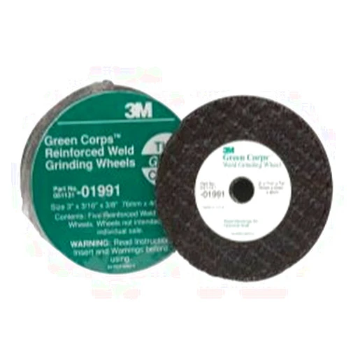 3m 3M-1991 Green Corps Reinforced Weld Grinding Wheel 01991, 3 X 3/16 X 3/8, 5 Wheels/pk
