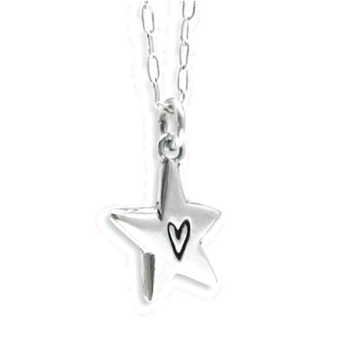 Mark Poulin Sterling Silver Little Star With a Heart Necklace on 16
